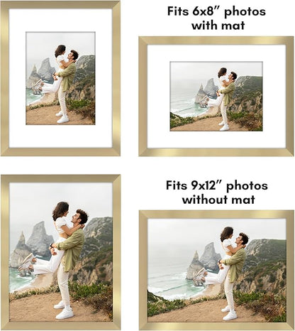 Americanflat 9x12 Picture Frame with Polished Plexiglass - Set of 5 - Use as 6x8 Frame with Mat or Display 9x12 Photo Without Mat - Galleria Collection - Picture Frames for Wall Display - Gold