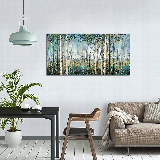 Large Birch Tree Wall Art Framed Forest Landscape Painting - Nature Wall Art for Living Room, Oversized Canvas Pictures for Wall Decor, Green Wall Decor Framed Artwork for Walls 29x58 Inches