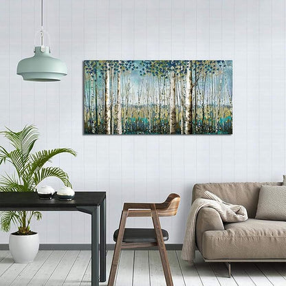 Large Birch Tree Wall Art Framed Forest Landscape Painting - Nature Wall Art for Living Room, Oversized Canvas Pictures for Wall Decor, Green Wall Decor Framed Artwork for Walls 29x58 Inches