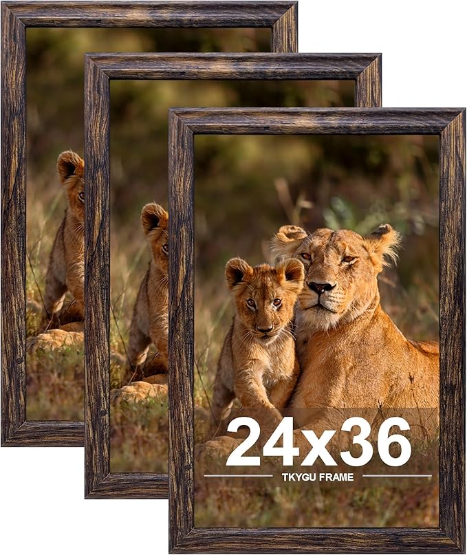 24x36 Picture Frame set of 3, Woode Frame brown, Vertical & Horizontal Wall Hanging Large Studio Gallery Poster Frame for Photos, Posters - Art Prints best gift