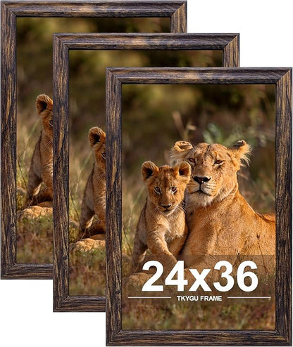 24x36 Picture Frame set of 3, Woode Frame brown, Vertical & Horizontal Wall Hanging Large Studio Gallery Poster Frame for Photos, Posters - Art Prints best gift