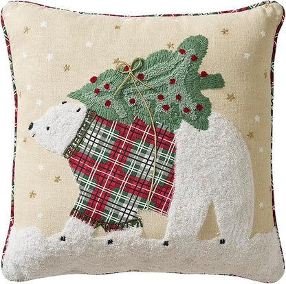 Hallmark - Decorative Throw Pillow for Couch or Bed, Holiday Home Décor, 18" x 18", (Polar Bear, Beige)
