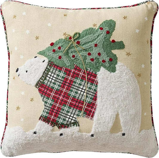 Hallmark - Decorative Throw Pillow for Couch or Bed, Holiday Home Décor, 18" x 18", (Polar Bear, Beige)