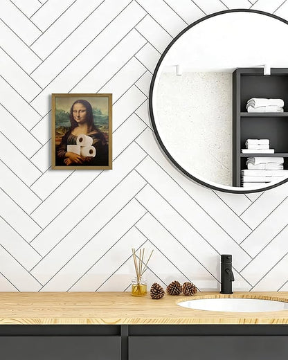 XYHYRA Vintage Mona Lisa Bathroom Wall Art, Funy Abstract Mona Lisa Paper Roll Wall Decor, Humor Amusing restroom Canvas Print Painting for Toilet Bathroom Home Decor 8x10 Inch Framed