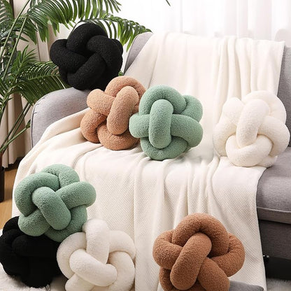 Beeveer 2 Pcs Knot Pillow Ball 12 Inch Soft Decorative Teddy Boucle Knot Throw Pillows for Home Bed Couch Living Room Decor(Ivory)