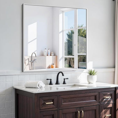 KOCUUY Silver Framed Mirror, 36"x36" Rectangle Bathroom Mirror for Wall, HD Tempered Glass, Anti-Rust Frame, Modern Design for Bathroom, Bedroom, Living Room, Entryway