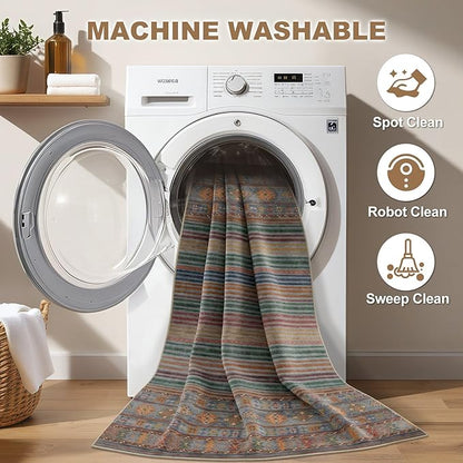 Nakagishi 7X9 Area Rugs Living Room: Washable Large Vintage Rug Neutral Non-Slip Soft Stain Resistant Indoor Carpet for Bedroom Nursery Dining Room Office Playroom - Multi Color