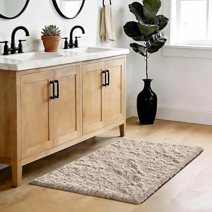 Soft Runner Rugs for Bedroom, Beige 2x6 Area Rugs Fluffy Rug Shag Area Rug Carpet, Bedside Rug for Living Room Bedroom Kids Room Home Decor