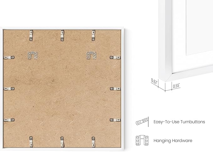 HAUS AND HUES 20x20 White Aluminum Frame Set of 6 - Matted to 16x16, Hanging Hardware, Shatterproof Plexiglass (20x20 in, White)