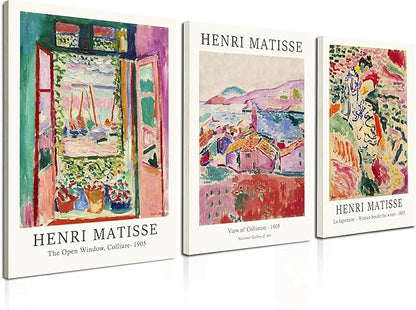 Induslyfe Framed Retro Vintage Wall Art Canvas Decor Set of 3, Matisse Prints Poster Mid Century Modern Art, Sage Green Aesthetic Floral Botanical for Bedroom Living Room Bathroom 12x16