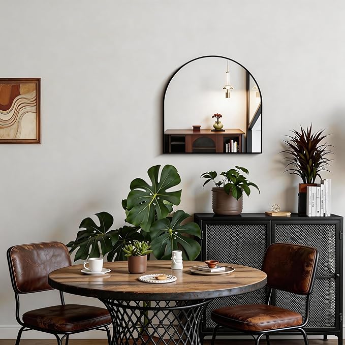 CIRCUMI Arched Wall Mirror, 20"x20" Black Arched Mirror with Tempered Glass, Metal Frame, Large Size for Entryway Table, Mantel,Living Room,Over Sink,Arch Mirror for Decor,Shatterproof&Crystal-Clear