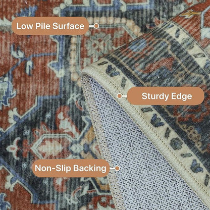 GENIMO Area Rug 2x3 Doormat, Machine Washable Low Pile Rugs, Small Retro Chenille Entryway Mat for Entrance, Hallway, Kitchen and Corridor, Bordeaux