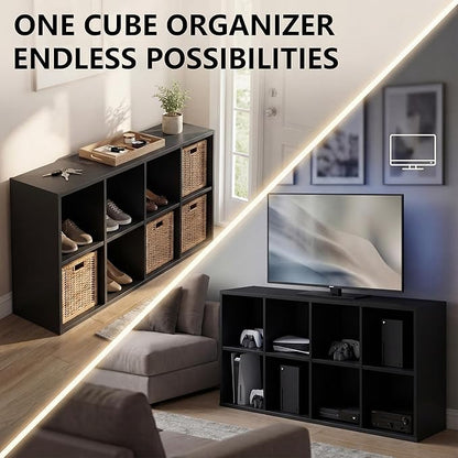 YESHOMY Modern TV Stand for Televisions up to 55 Inch, Mid Century Entertainment Center with 8 Open Shelves for 32/43/50/55 Inchs TVs, Media Console with Adjustable Shelves for Living Room, Black