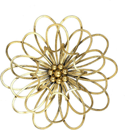 Remenna Metal Flowers Wall Decor, Metal Rustic Wall Art Decoration Farmhouse Wall Decorations Multiple Floral Hanging Decor for Bathroom Living Room Home Office Garden Kitchen 13inch (Rustic Gold)