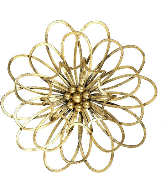 Remenna Metal Flowers Wall Decor, Metal Rustic Wall Art Decoration Farmhouse Wall Decorations Multiple Floral Hanging Decor for Bathroom Living Room Home Office Garden Kitchen 13inch (Rustic Gold)