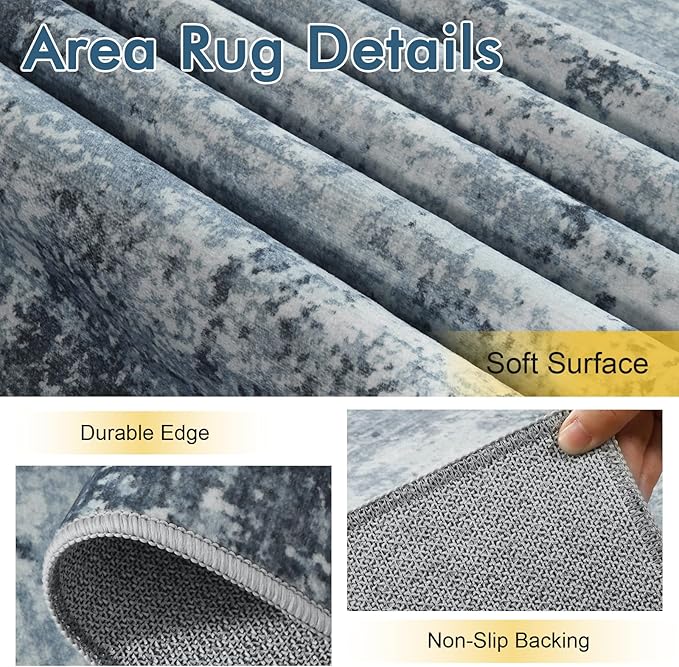 6x9 Ft Large Area Rugs for Living Room, Soft Non-Slip Washable Rugs Modern Abstract Pattern Carpet for Bedroom Indoor Floor Nursery Home Decor (Blue)