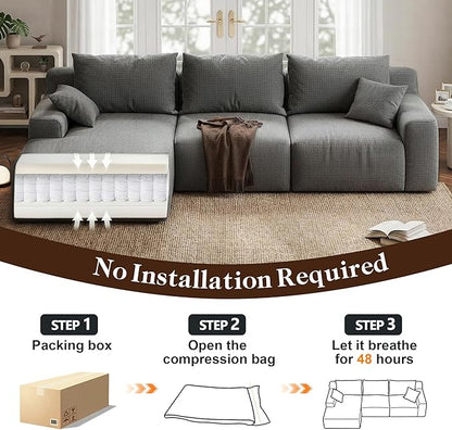 Homkdom Modular Sectional Sofa, L-Shaped Cloud Couch with Deep Seat, Convertible 6-in-1 Boneless Couches for Living Room, Memory Foam Sofa, No Assembly Required (Grey Check, Left Facing Chaise)