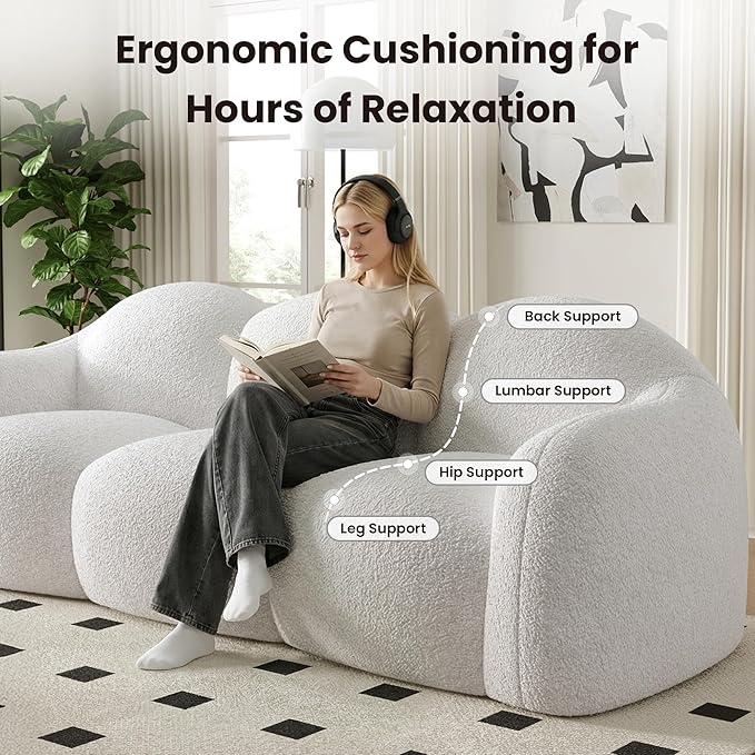 90" Modern Teddy Velvet Sofa Couch – One-Piece Memory Foam 3-Seater Sofa with Rounded Arms, Soft & Cozy Upholstery for Living Room