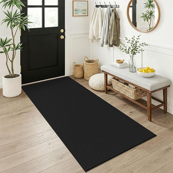 KOZYFLY Black 3x6 Washable Runner Rug, Non Slip Wide Runners for Hallway, Woven Large Entryway Runners, Braided Floor Carpet Runner for Entry, Kitchen, Bedside, Hall, Black/Dark Grey