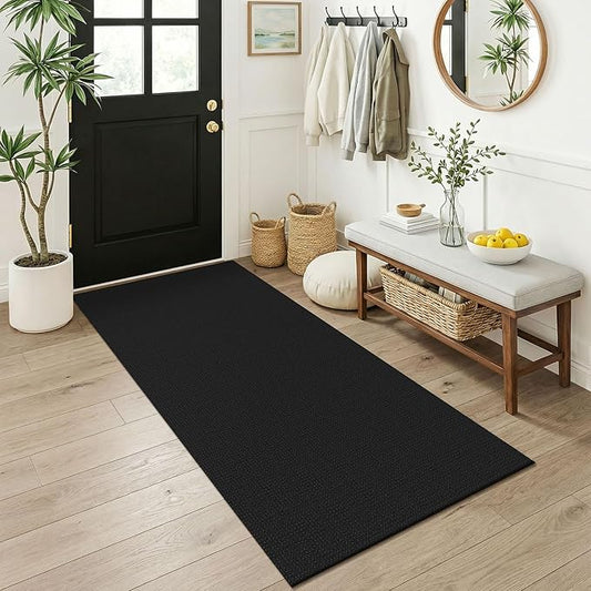 KOZYFLY Black 3x6 Washable Runner Rug, Non Slip Wide Runners for Hallway, Woven Large Entryway Runners, Braided Floor Carpet Runner for Entry, Kitchen, Bedside, Hall, Black/Dark Grey
