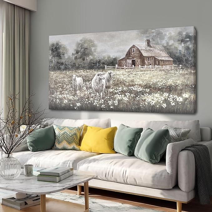 ZENPEE Vintage Farmhouse Sheep Wall Art Prints – Country Rustic Wall Decor Posters for Room, Office, Dining & Hallway, 24 x 48 Inch