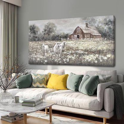 ZENPEE Vintage Farmhouse Sheep Wall Art Prints – Country Rustic Wall Decor Posters for Room, Office, Dining & Hallway, 24 x 48 Inch
