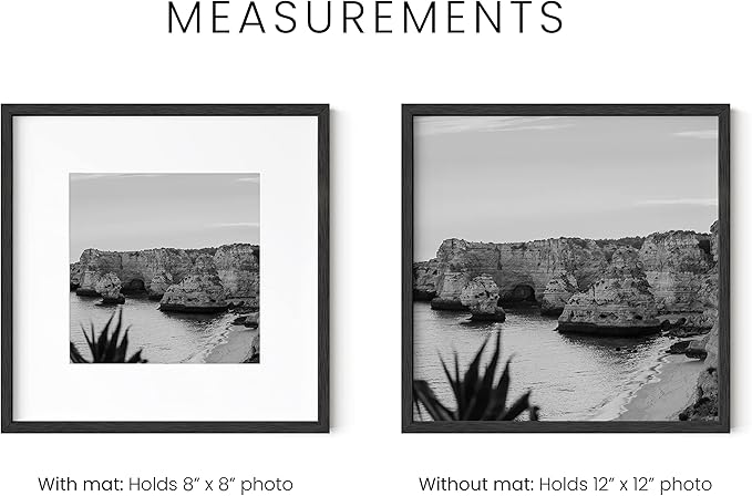 HAUS AND HUES Black Oak Wood 12x12 Picture Frames - Set of 25, Square Frames with Mat, Elegant Frames for Wall Gallery (12x12 in, Black, Set of 25)