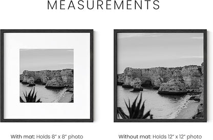 HAUS AND HUES Solid Oak 12”x12” Picture Frame Matted to 8”x8” - Square Picture Frame 12x12, Black Frame for Gallery Wall, 12 x 12 Square Frame, 12x12 Frame with Mat (Black Frame)