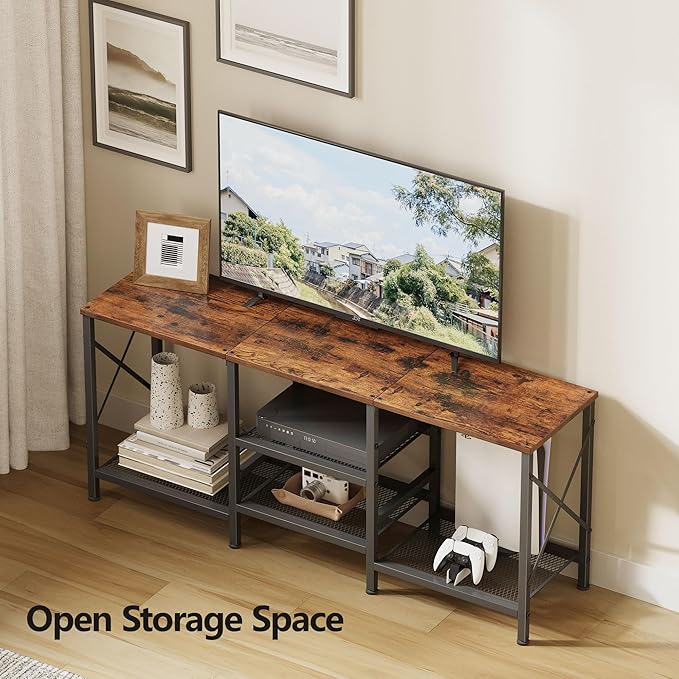JARHETUN TV Stand for 55 Inch TV, Entertainment Center with 3-Tier Open Shelves, TV Console Table for Living Room, Bedroom, Rustic Brown