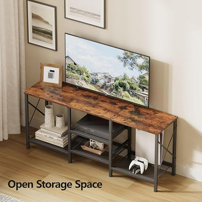 JARHETUN TV Stand for 55 Inch TV, Entertainment Center with 3-Tier Open Shelves, TV Console Table for Living Room, Bedroom, Rustic Brown