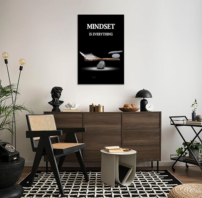 SKASNFAI Mindset Motivation Office Wall Art Zen Stone Canvas Print Pictures Wall Decor Framed Positive Quotes Posters for Living Room Bedroom Decoration (28L x 44W)