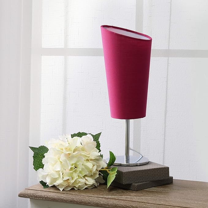 Simple Designs LT2061-PNK Mini Chrome Angled Fabric Shade Table Lamp, Pink