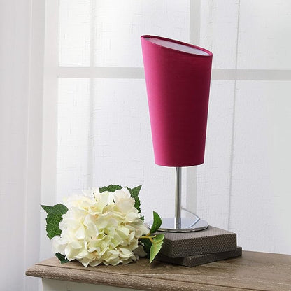 Simple Designs LT2061-PNK Mini Chrome Angled Fabric Shade Table Lamp, Pink