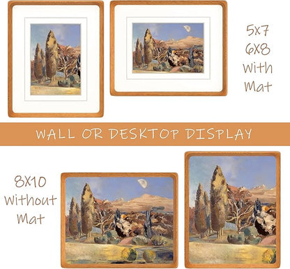 8x10 Picture Frame with Mat for 5x7/6x8, Natural Teak Wood Handcrafted Rounded Corner with Real Glass, Vertical or Horizontal Display Photo Gallery Wall & Tabletop Frame
