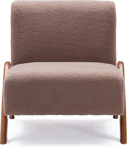 Oversized Accent Chair, upholstered armless mid Century Modern Living Room Chair with Wooden Legs for Bedroom/Office/Cafe, Sherpa Brown