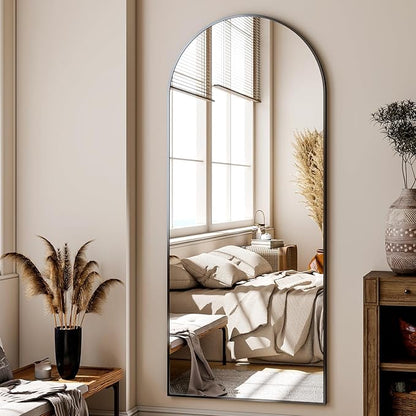 XRAMFY 24x68 Arched Full Length Mirror Floor Mirrors with Aluminum Alloy Frame Free-Standing Wall Mounted Floor Mirrors or Large Dressing Mirror, Black Mirror Full Length