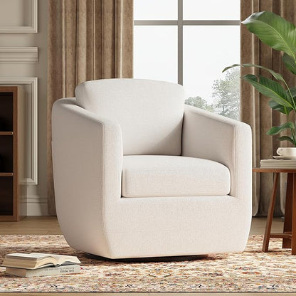 MALOL 360° Swivel Accent Chair- Comfy Living Room Armchair No-Sag Foam & Sturdy Metal Base with Pillow, Fully Assembled Swivel Accent Single Sofa for Bedroom, Office, Beige