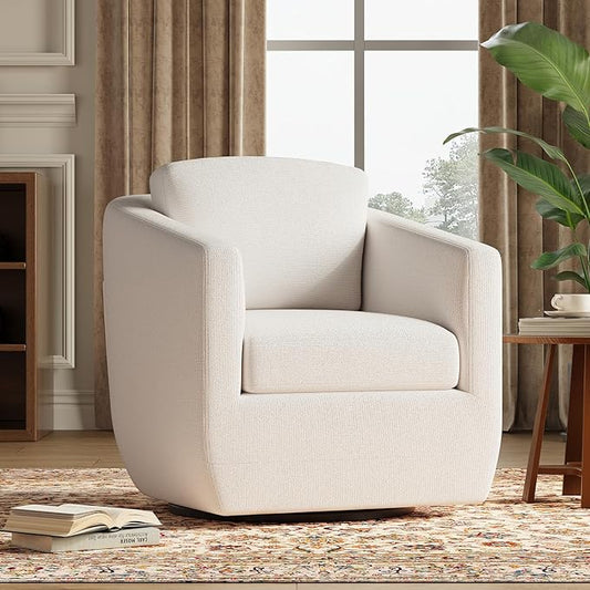 MALOL 360° Swivel Accent Chair- Comfy Living Room Armchair No-Sag Foam & Sturdy Metal Base with Pillow, Fully Assembled Swivel Accent Single Sofa for Bedroom, Office, Beige