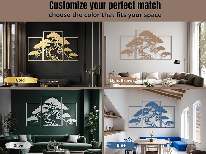 Vailla Tree of Life Wall Art Decor Set of 3 Wall Hanging Sculpture Modern Wall Home Decoration 3D Textured Sculptures for Living Room Bedroom Office Dinnig Room 3 Panels Family Tree Wall Hangings