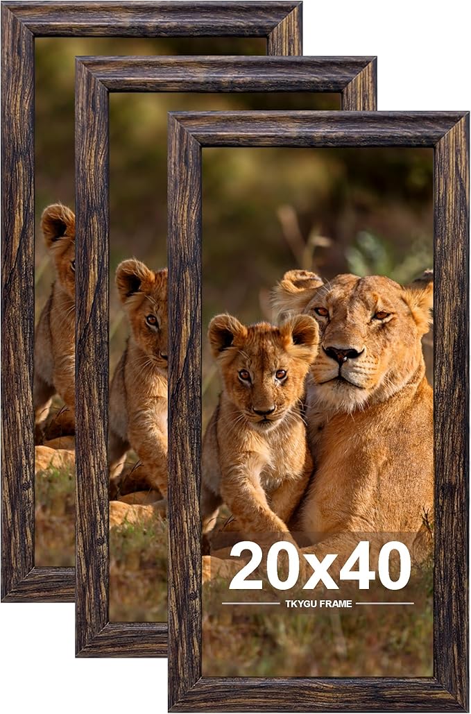 20x40 Picture Frame set of 3, Woode Frame Rustic Brown, Vertical & Horizontal Wall Hanging Large Studio Gallery Poster Frame for Photos, Posters - Art Prints best gift
