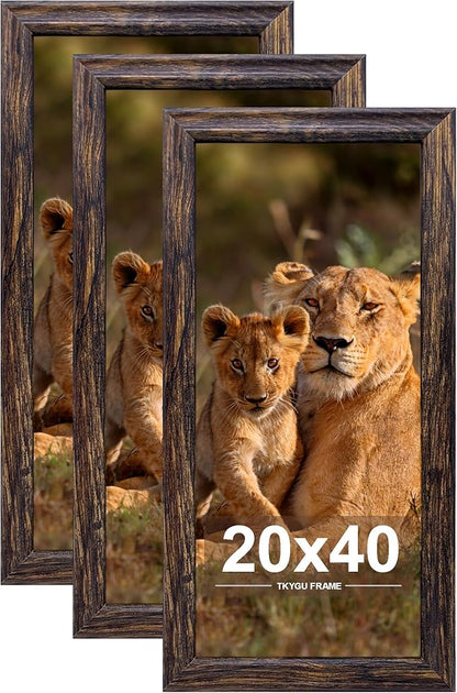 20x40 Picture Frame set of 3, Woode Frame Rustic Brown, Vertical & Horizontal Wall Hanging Large Studio Gallery Poster Frame for Photos, Posters - Art Prints best gift