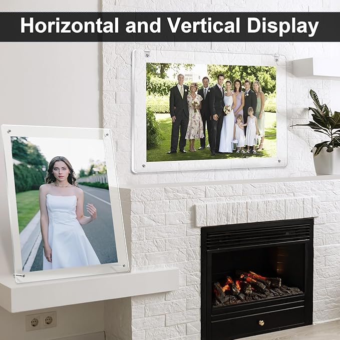 Thyle 8 Pcs Acrylic Photo Frame 11x14'' Clear Floating Picture Frame for Wedding Photos Art Prints Photography Gallery Wall Display Hanging or Tabletop for Living Room Hallway or Entryway (Silver)