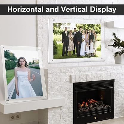 Thyle 8 Pcs Acrylic Photo Frame 11x14'' Clear Floating Picture Frame for Wedding Photos Art Prints Photography Gallery Wall Display Hanging or Tabletop for Living Room Hallway or Entryway (Silver)