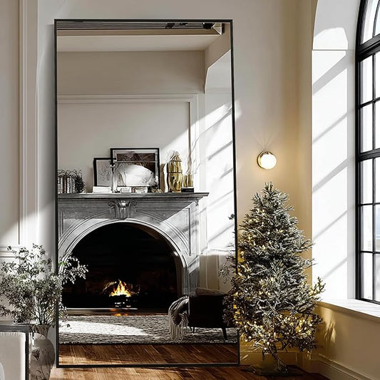 Beauty4U 79" x 39" Full Length Mirror with Stand, Large HD Tempered Glass Floor Mirror, Wall Mounted/Leaning/Standing, Black Metal Frame Full Body Mirror for Bedroom, Living Room, Dressing Room
