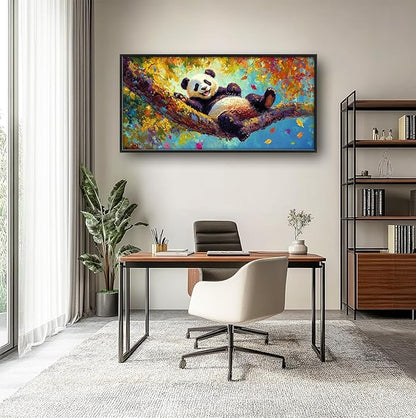 Panda Large Wall Art for Living Room Autumn Nature Tree Fall Decor Funny Animal Pictures Canvas Prints Extra Large Framed Artwork Oversized Painting for Modern Home Bedroom Kitchen 30"x60"