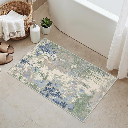 GENIMO 2X3 Washable Modern Doormat, Non-Slip Low Pile Chenille Area Rug, Small Entry Mat for Entrance Hallway Kitchen Bathroom, Sage Mist