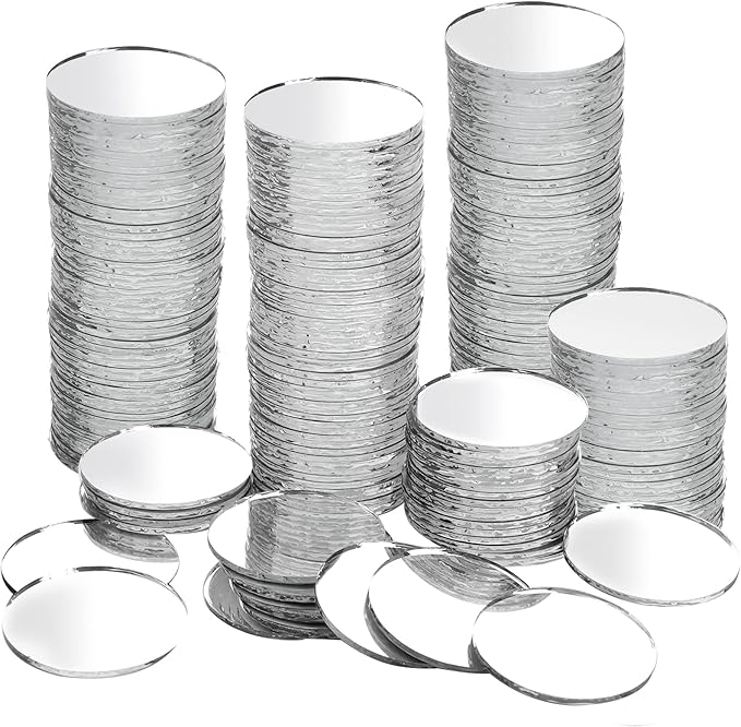 Youeon 200pcs Small Round Glass Mirrors, 1 Inch Round Mirror for Cafts, Mini Circle Mosaic Mirror Tiles for DIY Projects, Traveling, Framing, Decoration