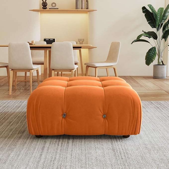 Modular Sectional Couches for Living Room, Modern Luxury Velvet Bubble Couch with Reversible Chaise Ottoman, Deep Seat Cloud Sectional Sofa (Ottoman, Orange)
