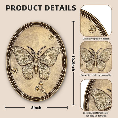 Vintage Butterfly Wall Sculpture, Antique Wall Decor, Gold Wall Art, Hanging Decoration with Embossed Butterfly Design, Vintage Decoration for Living Room Bedroom and Hallway, Housewarming Gift
