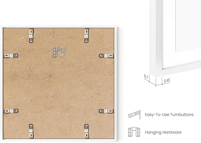 HAUS AND HUES 12x12 White Metal Picture Frames Matted to 8x8 - Features Premium Aluminum & Hanging Hardware, Shatterproof Plexiglass - Ideal for Home, Room, Office (12x12 in, White, Set of 4)